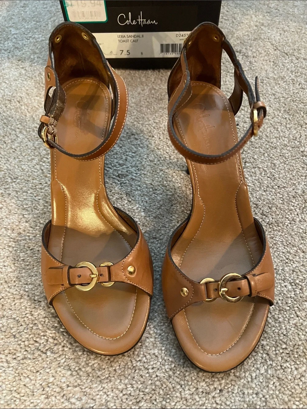 Cole Haan Lexa Toast Brown Leather Buckle Ankle-Strap Sandals. 7.5. EUC